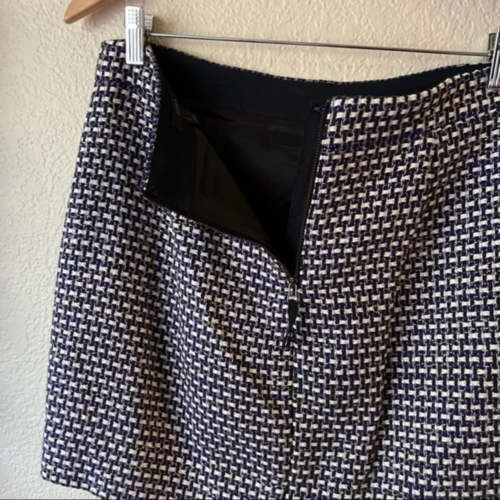 NWOT J. Crew Tweed Silk Blend Dark Purple Gold Postage Stamp Mini Skirt